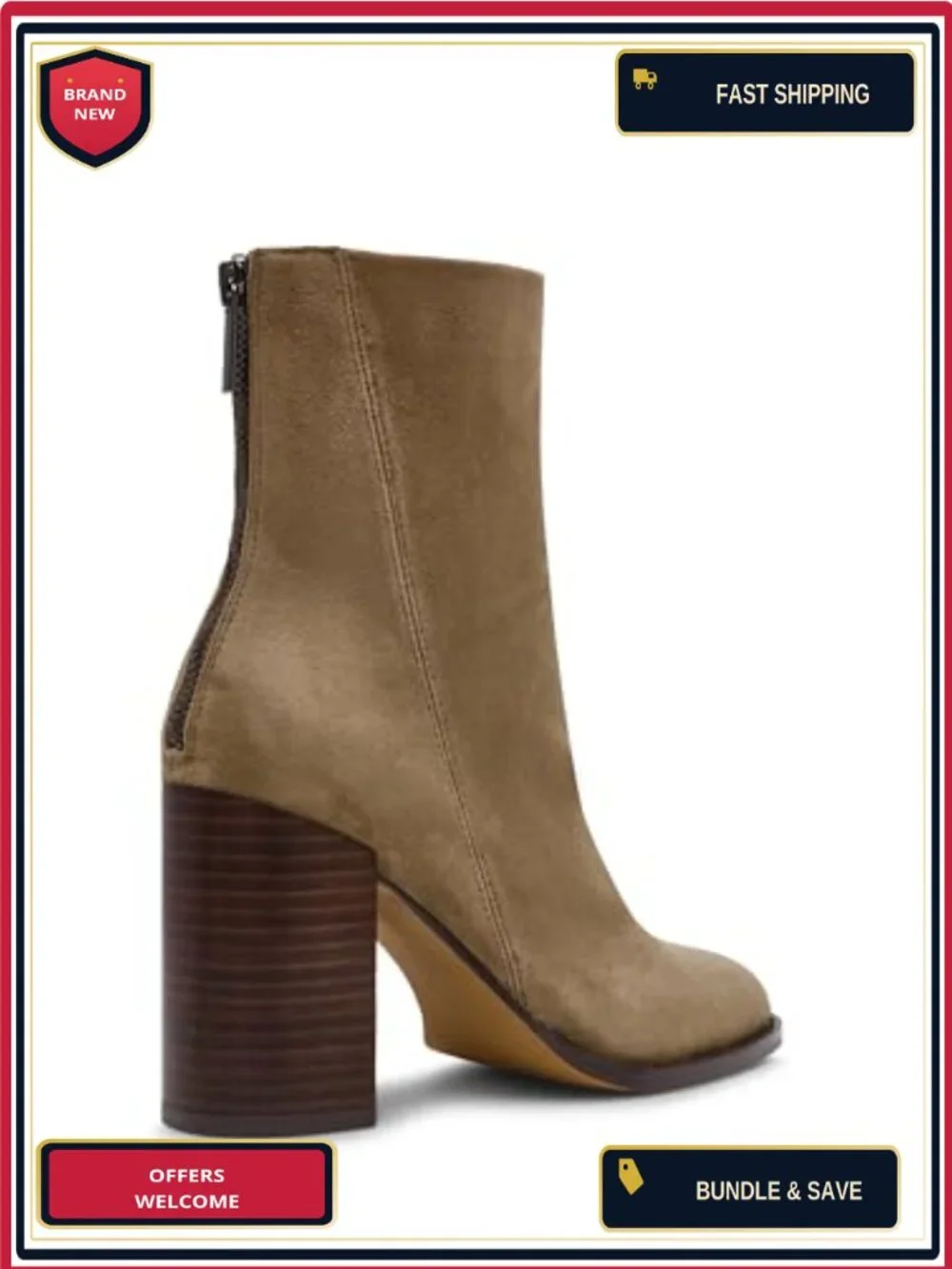 Suede Ankle Bootie Block Heel Zip Closure